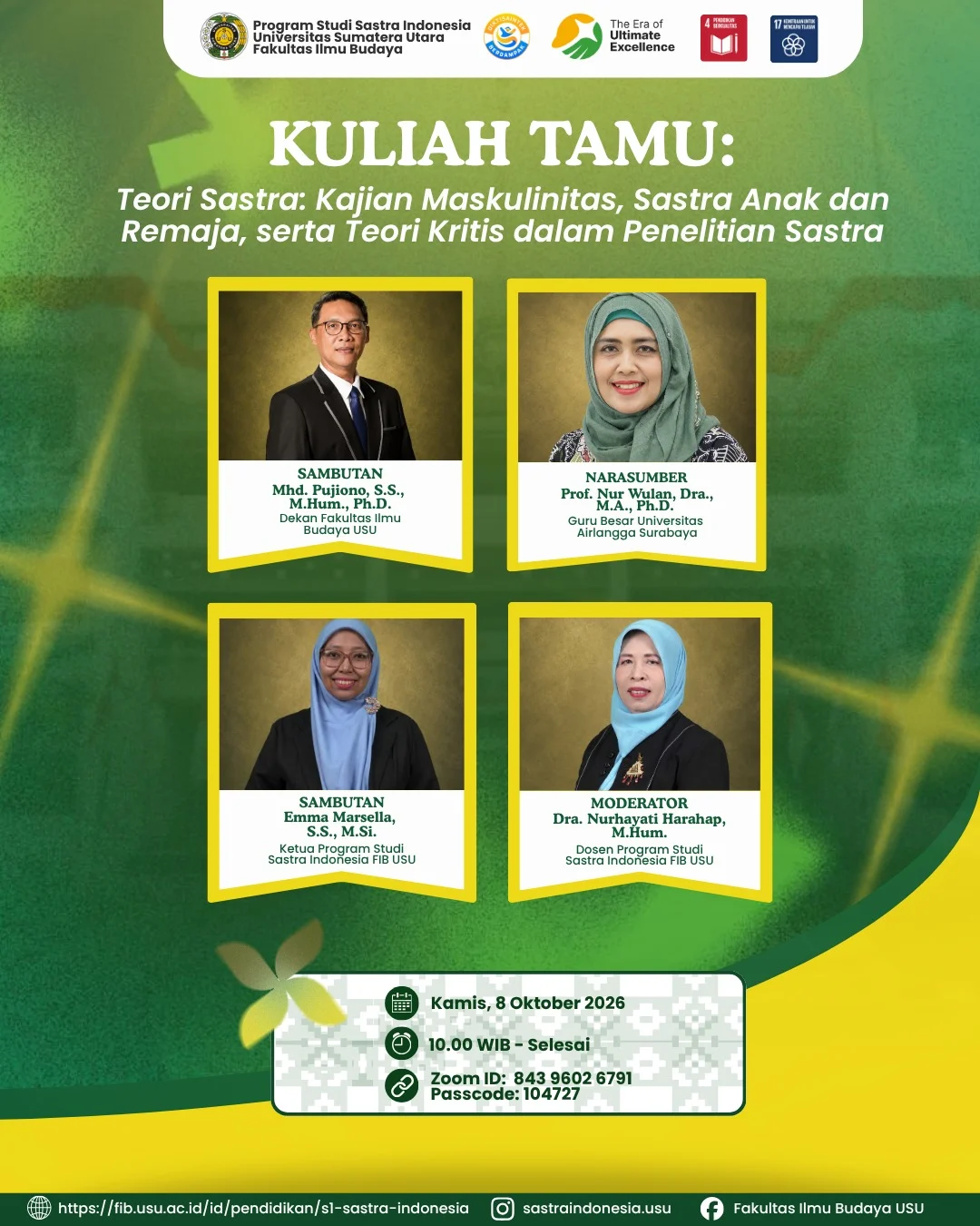 Program Studi Sastra Indonesia FIB USU Gelar Kuliah Tamu tentang Teori Sastra dan Pendekatan Kritis dalam Penelitian Sastra